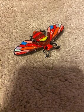 Colorful Enamel Beetle Pin - Red Multicolor Wings